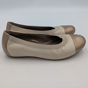 Bruno Magli Beige Leather Ballet Flats Office Career 37.5EU Gold Professional